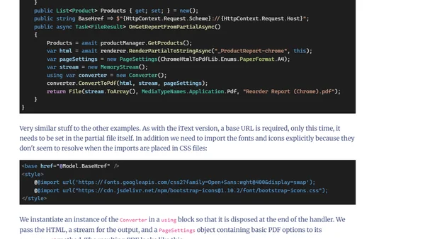 Exploring generating PDF files from HTML in ASP.NET Core