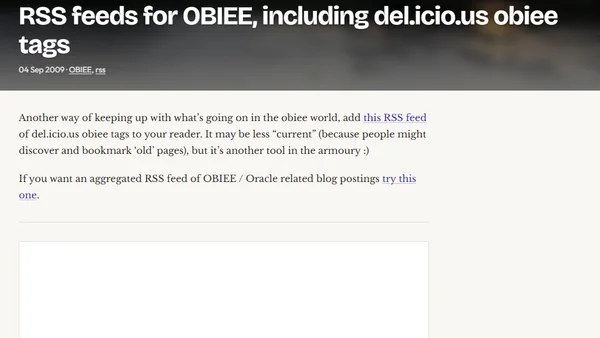 RSS feeds for OBIEE, including del.icio.us obiee tags