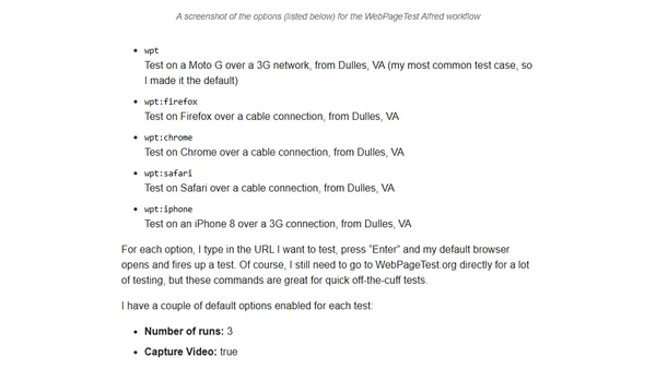 An Alfred Workflow for WebPageTest