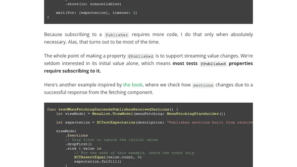 When to test a @Published property using sink