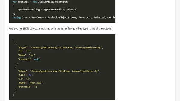 Handling type hierarchies in Cosmos DB (part 1)