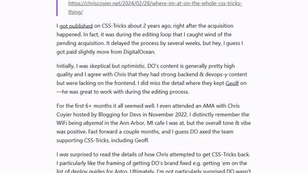 Re: Where I’m at on the whole CSS-Tricks thing