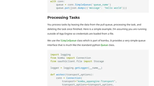 App Engine Pull Queues and kombu
