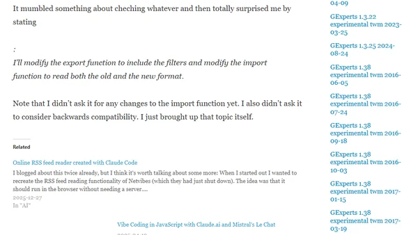 RSS feed reader and vibe coding revisited