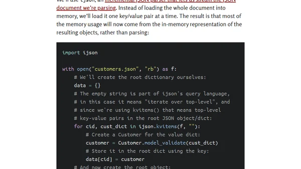 Loading Pydantic models from JSON without running out of memory