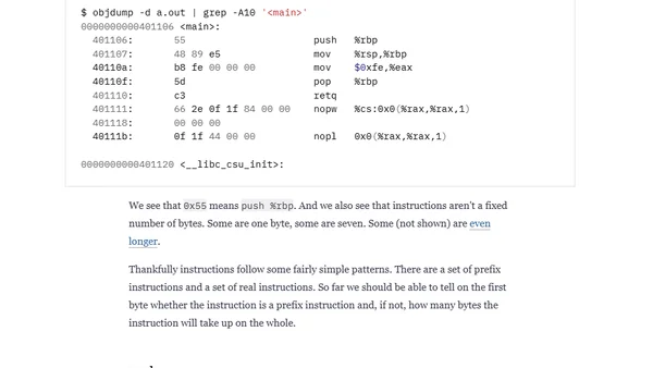 Emulating linux/AMD64 userland: interpreting an ELF binary