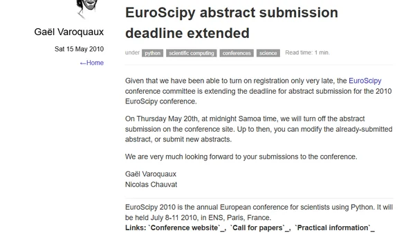 EuroScipy abstract submission deadline extended