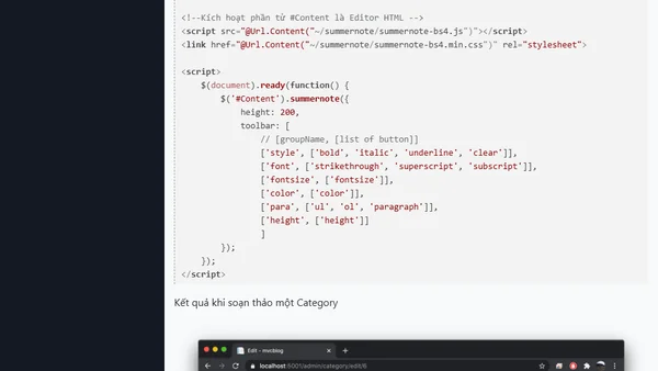 (ASP.NET Core MVC) Xây dựng ứng dụng mẫu - Tích hợp HTML Editor Summernote (phần 2)