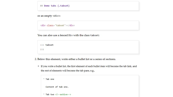 Create Tabsets from HTML Sections or Bullet Lists via JavaScript and CSS