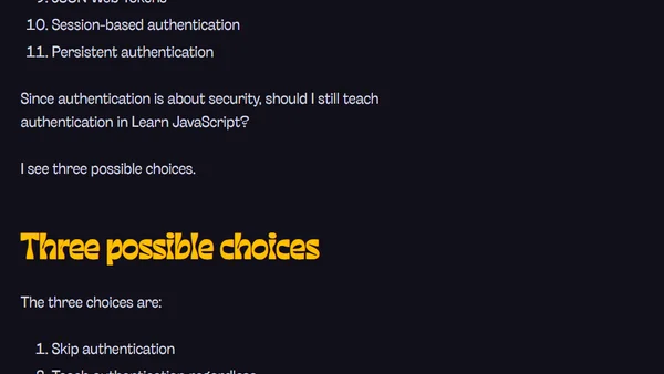 Should I teach authentication in Learn JavaScript?