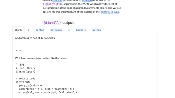 Displaying verbatim code chunks in RMarkdown and Xaringan presentations