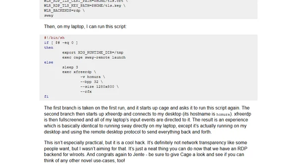 Using Cage for a seamless remote Wayland session