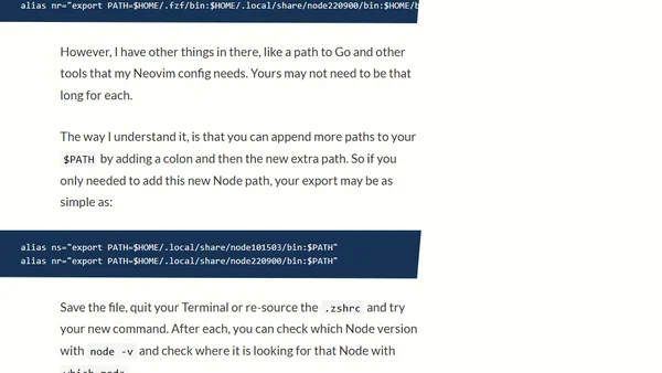 Managing multiple versions of node, without NVM or additional tools