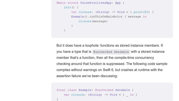 Beware @unchecked Sendable, or Watch Out for Counterintuitive Implicit Actor-Isolation