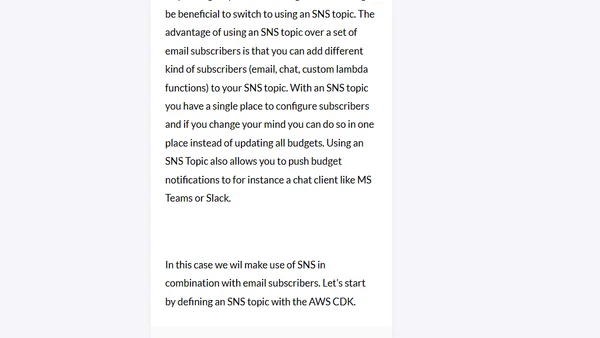 Enabling AWS Budget Notifications with SNS using AWS CDK