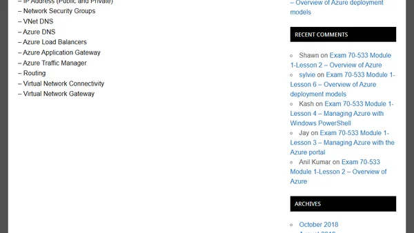 Exam 70-533 Module 2 – Lesson 1 – Overview of Azure networking