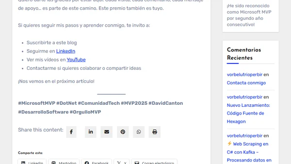 ¡He sido reconocido como Microsoft MVP por segundo año consecutivo!