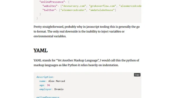 Guide to JSON, YAML and TOML