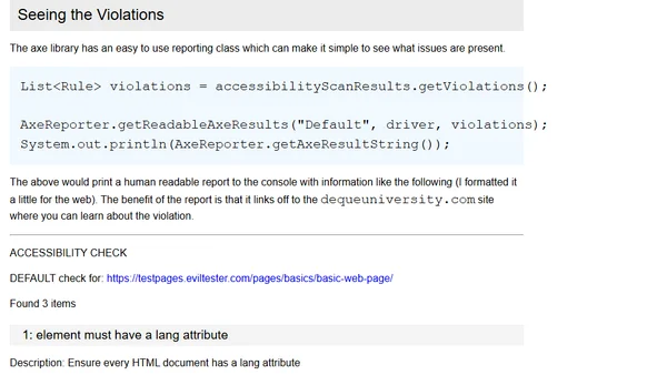 Automating an Accessibility Evaluation Report using Deque Axe and Selenium Webdriver
