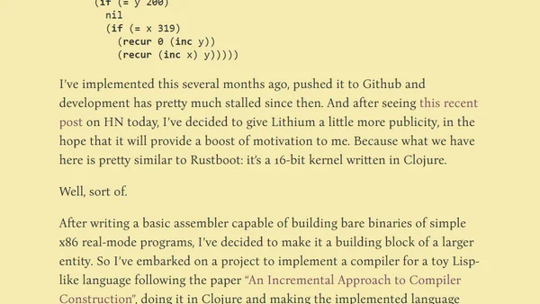 Lithium revisited: A 16-bit kernel (well, sort of) written in Clojure (well, sort of)