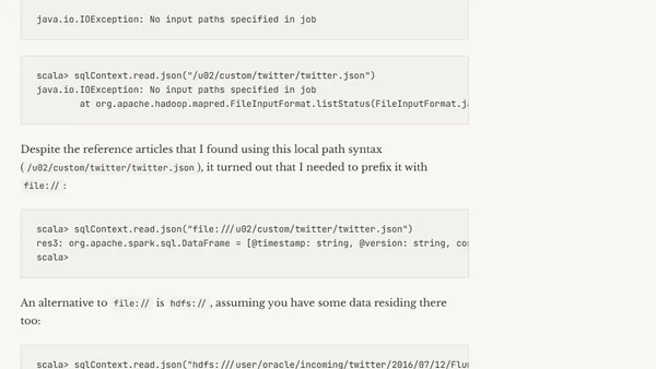 Spark sqlContext.read.json - java.io.IOException: No input paths specified in job