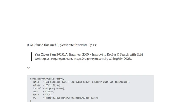 AI Engineer 2025 - Improving RecSys & Search with LLM techniques