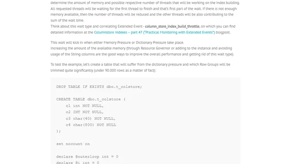 Columnstore Indexes – part 122 (“Wait Types”)