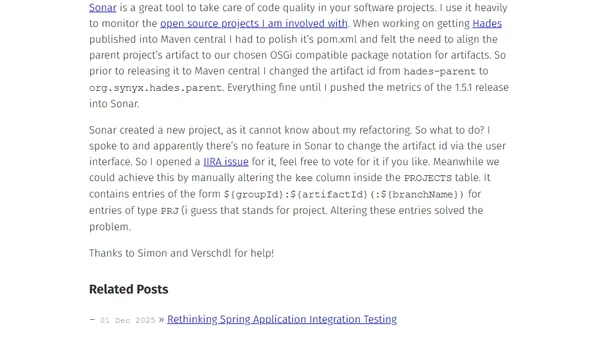 Changing a project's artifactId in Sonar