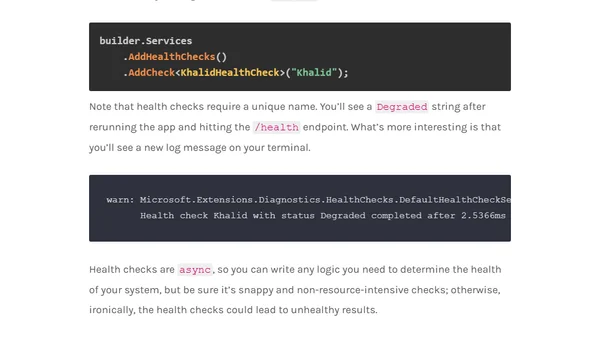 Health Checks for ASP.NET Core and Entity Framework Core