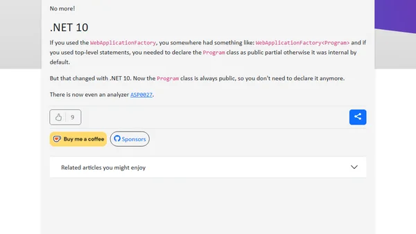 No more public partial class Program in .NET 10