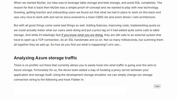 Optimizing calls to Azure storage using Fiddler
