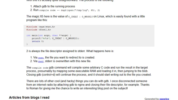 Redirecting stderr of a running process