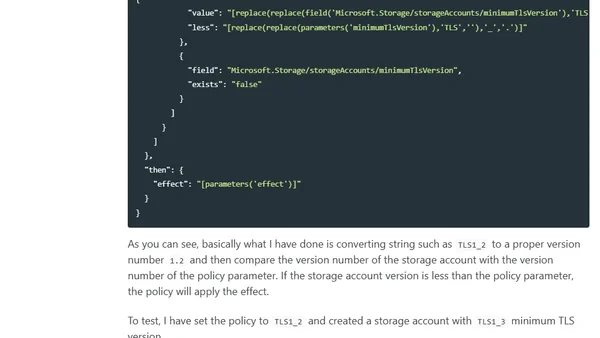 Updated Azure Policy Definition for Storage Account Minimum TLS Version