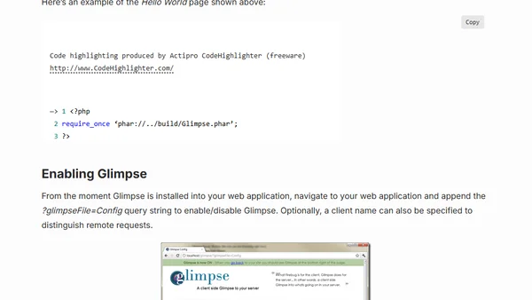 A client side Glimpse to your PHP application