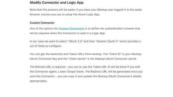 Adding OAuth2 support to your Meetup API Custom Connector for Azure Logic Apps