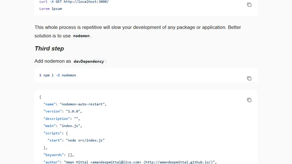 Setup Nodemon to auto restart Nodejs application server