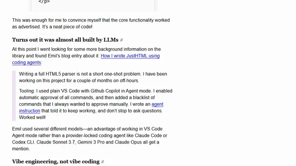 JustHTML is a fascinating example of vibe engineering in action