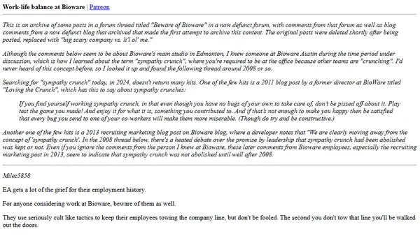 Work-life balance at Bioware