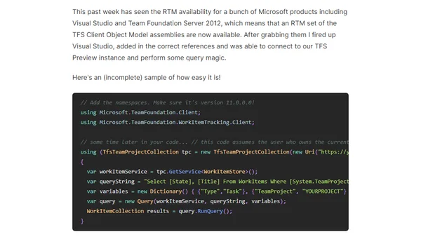 TFS As A Service (TFSPreview.com) - Connect to and Query Using C#