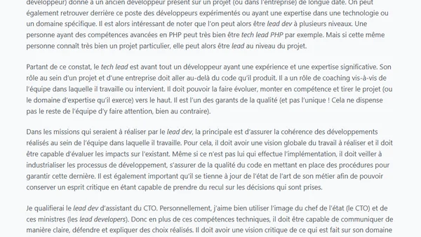 Le rôle de lead developer