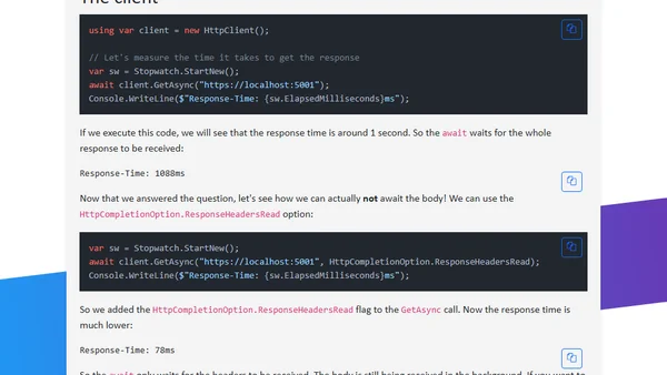 Does an HttpClient await the Header and the body?