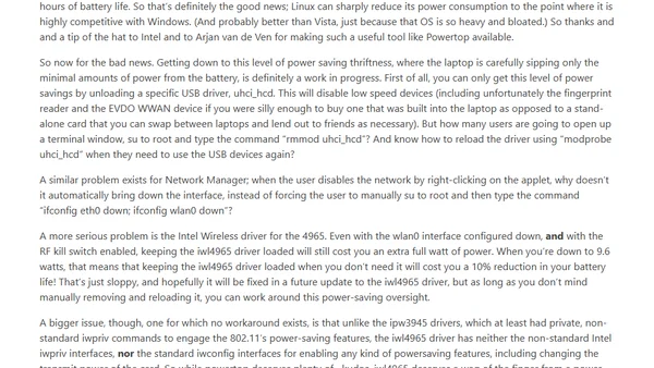 Tip ‘o the hat, wag o’ the finger — Linux power savings for laptop users