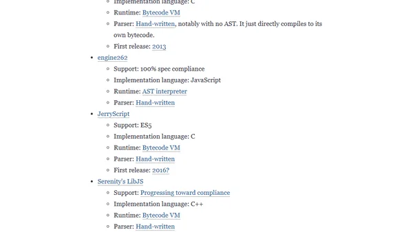 Enumerating and analyzing 40+ non-V8 JavaScript implementations