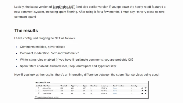 BlogEngine.NET comment spam filtering