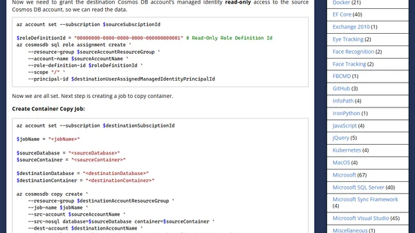 Copying Azure Cosmos DB NoSQL Containers to a Database in another Account