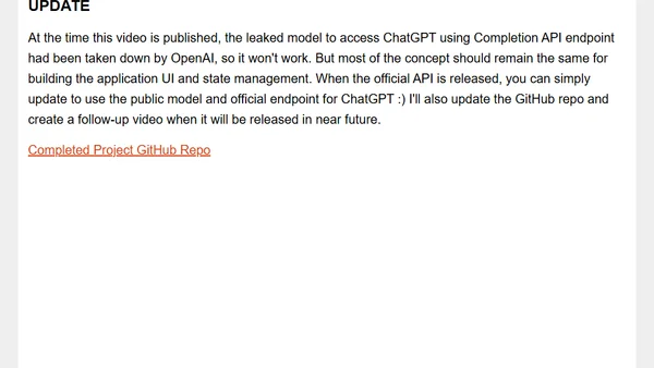 Video Tutorial - Build a SwiftUI ChatGPT iOS App with OpenAI ChatGPT API