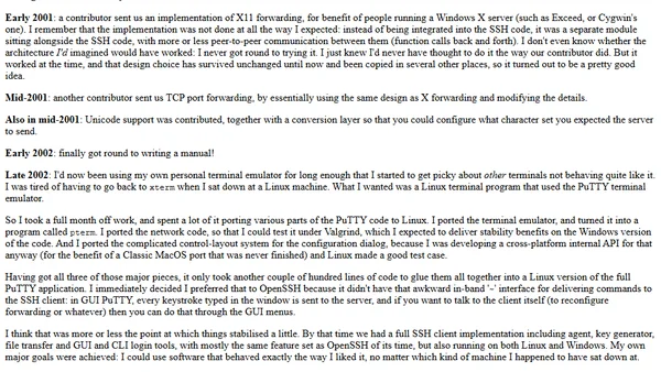 History of PuTTY's development