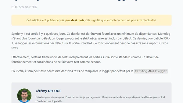 Symfony 4 et les tests avec le logger par défaut