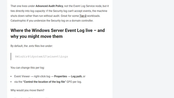 Windows Server Event Log and Event Log Policies