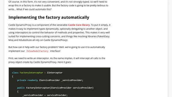 Automatic factory with Microsoft.Extensions.DependencyInjection and Castle DynamicProxy